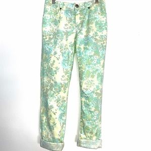 Mid rise floral print skinny jeans - Light yellow lime green and White